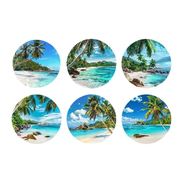 6 posavasos de madera con aislamiento térmico, manteles individuales apilables y redondos. Playa