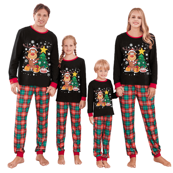 Family Matching Christmas Pajamas Deer Christmas Tree Print Sleepwear Set