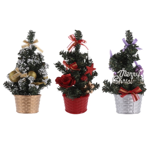 3 piezas de preciosos adornos navideños a prueba de fuego, mini árboles de Navidad (dorado, rojo, morado)