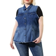 MODA NOVA Juniors Plus Size Button Down Raw-Hem Sleeveless Denim Jacket 4X Gradient Blue