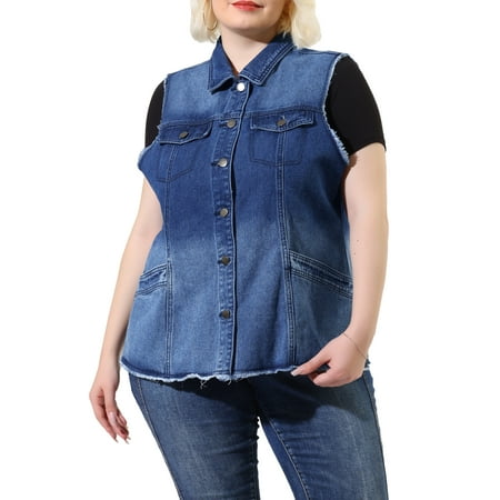 MODA NOVA Juniors Plus Size Button Down Raw-Hem Sleeveless Denim Jacket 4X Gradient Blue