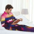 thumbnail image 4 of Wukai Neon Cassette Tape Men's Long-Sleeve Pajama Set - Comfortable Sleepwear with Button-Down Shirt and Pants-X-Large, 4 of 6