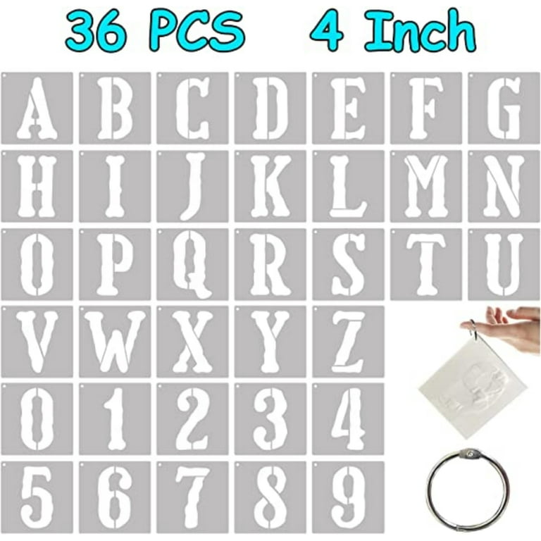 36 Pcs Alphabet Number Stencils for Painting on Wood, 4 inch Cursive Letter Stencils Reusable Art Crafts Calligraphy Stencils Plastic Alphabet Drawing