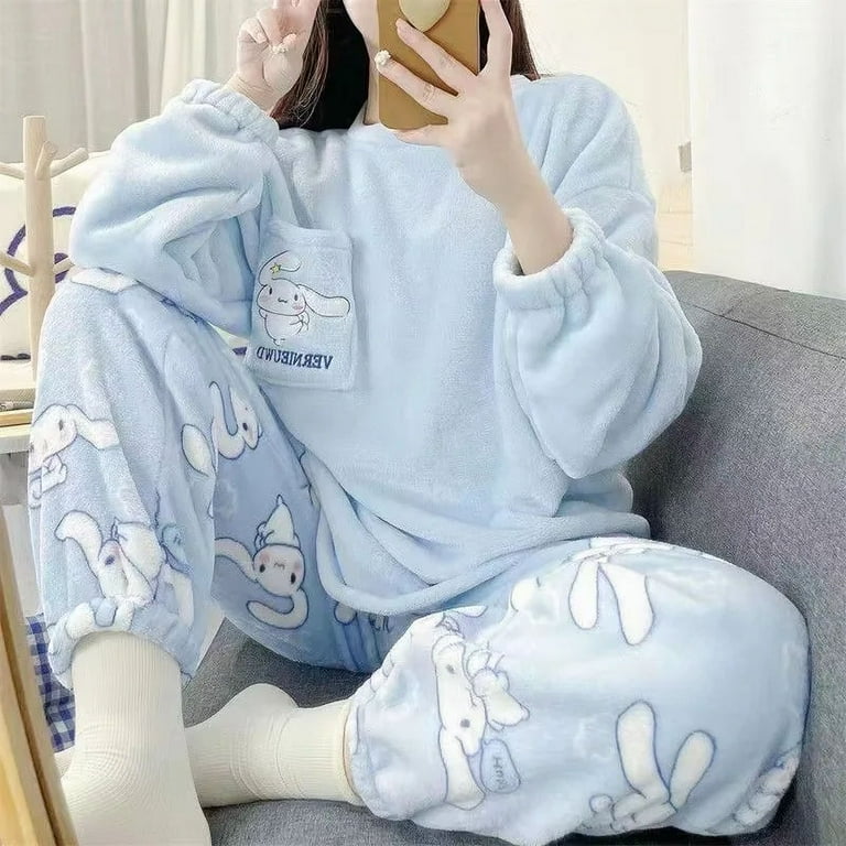 Cinnamoroll Women's Plush Pajamas Suit Sanrioed Kawaii Autumn