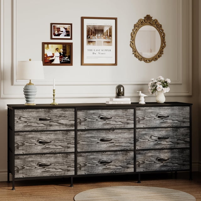 AKDSteel 63" Led Tv Stand Dresser With 8 Fabric Drawers, Steel Frame Storage For 65", 70", 75" Tvs In Bedroom Or Living Room
