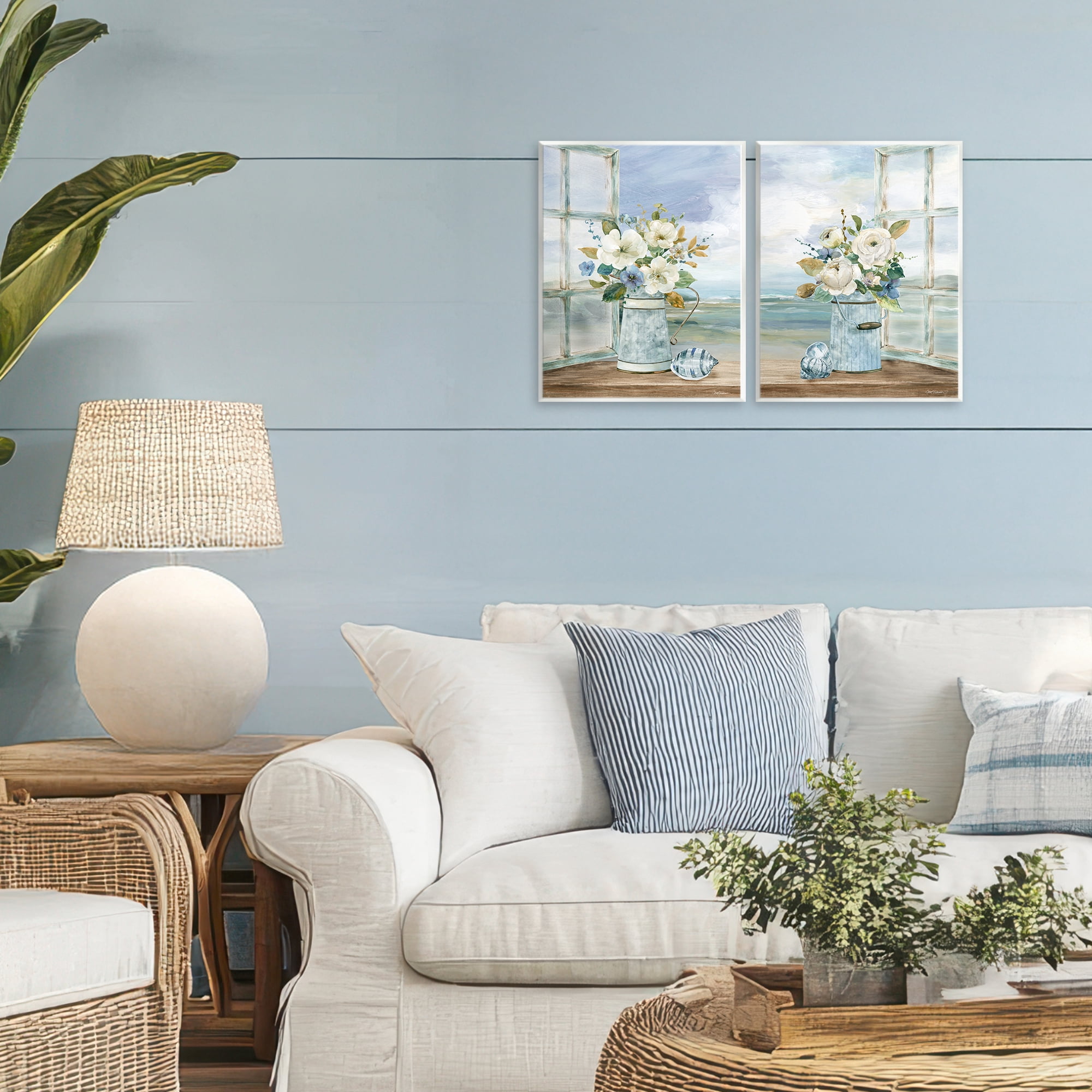 Stupell Industries Seaside Bouquets in Window 2 Piece Wall Plaque Art Set, design by Carol Robinson