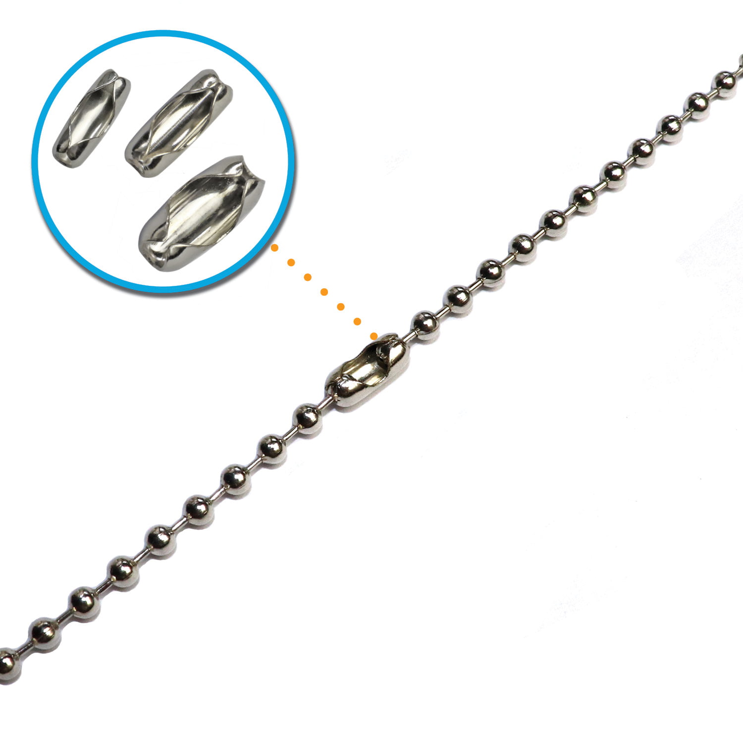 Stainless Steel Ball Chain, Necklace Chain Ball Bead, 55ft Bead Chain Ball  Chain Bulk Bead Chain with 100 Pcs Matching Connectors Clasps for Necklace