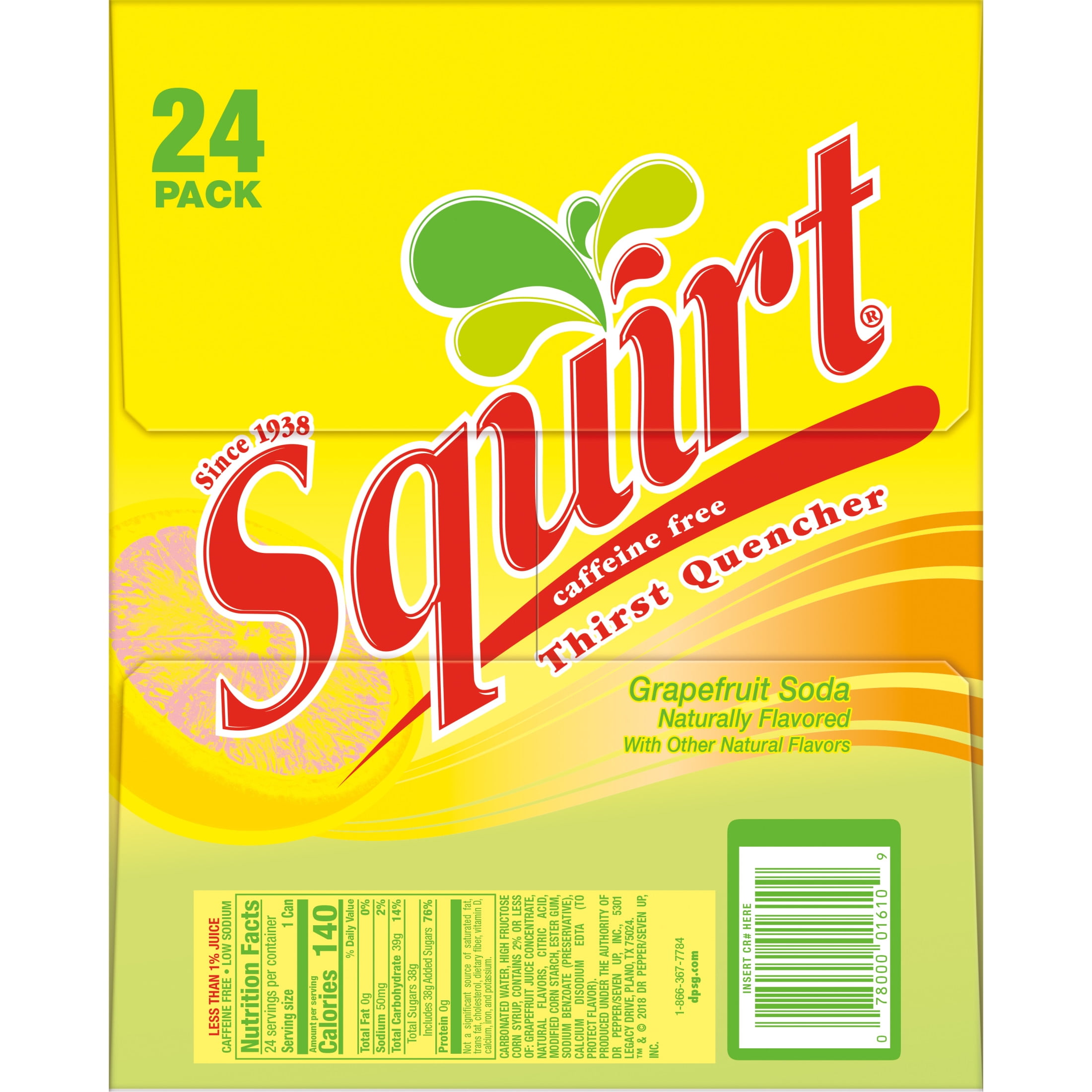 Squirt Caffeine Free Grapefruit Soda Pop, 12 fl oz, 24 Pack Cans