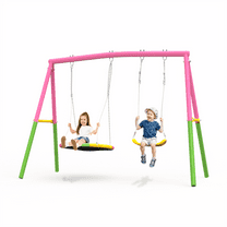 Swing Set for Backyard, 440lbs Swing Set with Heavy-Duty A-Frame Metal Outdoor Swing Stand, 1 Saucer Swing Seat & 1 Belt Swings Seat