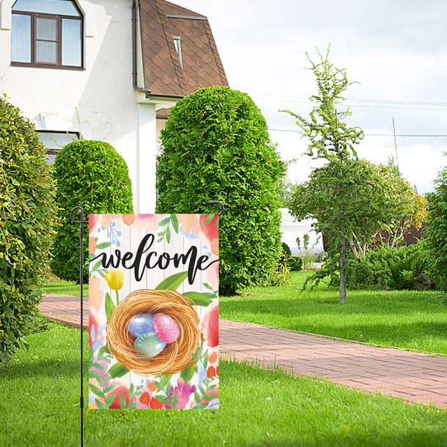 Danhjin Happy Easter Bunny Flags Easter Garden Sign 12x18 Inch Spring Garden Outdoor Sign Personalized Easter Decorations Double Sided Easter Yard Decoration Gift