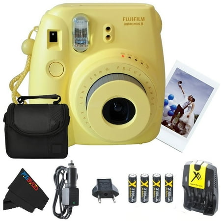 Travel Ac Dc Charger - Fujifilm Instax Mini 8 Instant Film Camera + 4 AA Ultra High Capacity 3100mah Rechargeable Batteries with AC/DC Travel Turbo Quick Charger + Soft Padded Carry Case + PixiBytes Exclusive Clean
