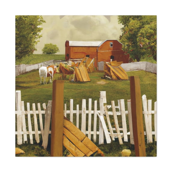 A Barnyard Fence Scene - Canvas