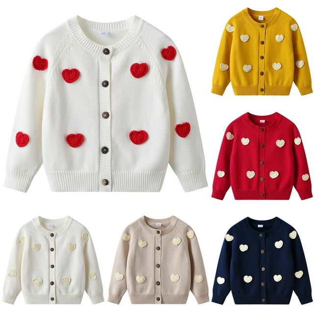 MKOSPLRT Cardigan Sweaters for Girl 1-9Y Happy Valentines Day Knit Cardigans Crewneck Button Down Long Sleeve Jacket Sweaters