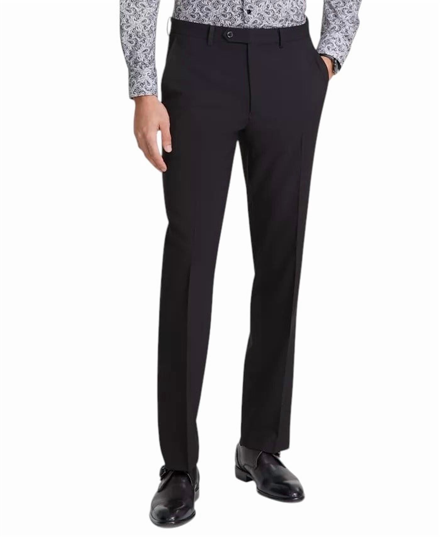 black dress pants macys Inspire Chic for Men's Flat Front Expandable Waist Work Business Trousers 38 leg suit pants from