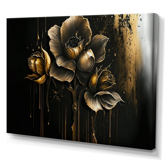 Designart Black And Gold Daffodil Design I Canvas Wall Art