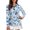Blue Watercolor Floral Pattern, variant on Jiueut Blue Floral Damask Print, Stand Collar Tee Tops for Woman, V Neck Sun Protection Polo Loose Fit for Work Jogging, Size XX-Large