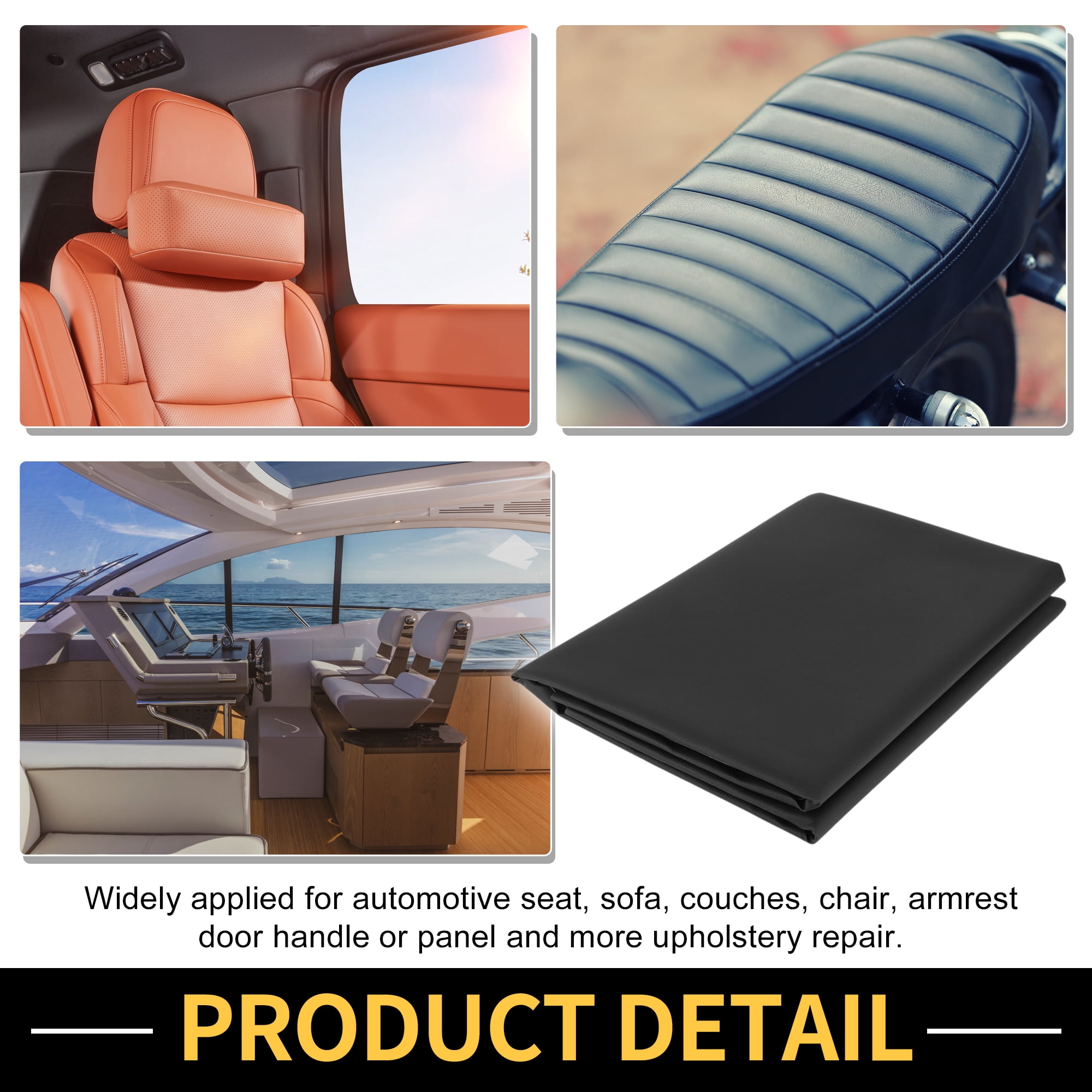Unique Bargains Leather Fabric Upholstery Leather Repair Patch 182x137cm for Automotive Car Boat Seat Sofa Couches Chair Interior Trim DIY Black 1 Pcs