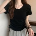 thumbnail image 7 of Fengqque Women's Basic Short Sleeve T-Shirt Round Neck Tops Side Tie Summer Casual Tee Black XXL, 7 of 7