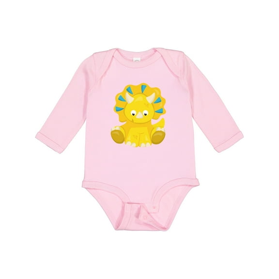 Inktastic Cute Yellow Dinosaur, Baby Dino, Triceratops Boys or Girls Long Sleeve Baby Bodysuit