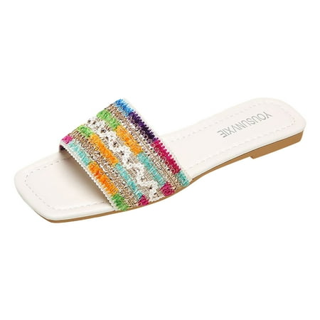 

Dyfzdhu Women Slippers Fashion Color Cloth Dazzling Flat Bottom Comfortable Non Slip Light Casual Versatile Beach Sandals