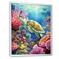 thumbnail image 2 of Designart "Vibrant Life Of Undersea Turtles" Coastal Coral Under Water Floater Framed Wall Decor, 2 of 5