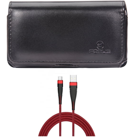 Case Belt Clip w 10ft USB-C Cable for Samsung Galaxy S22,S21,S20 - Leather Swivel Holster, Type-C Charger Cord Power