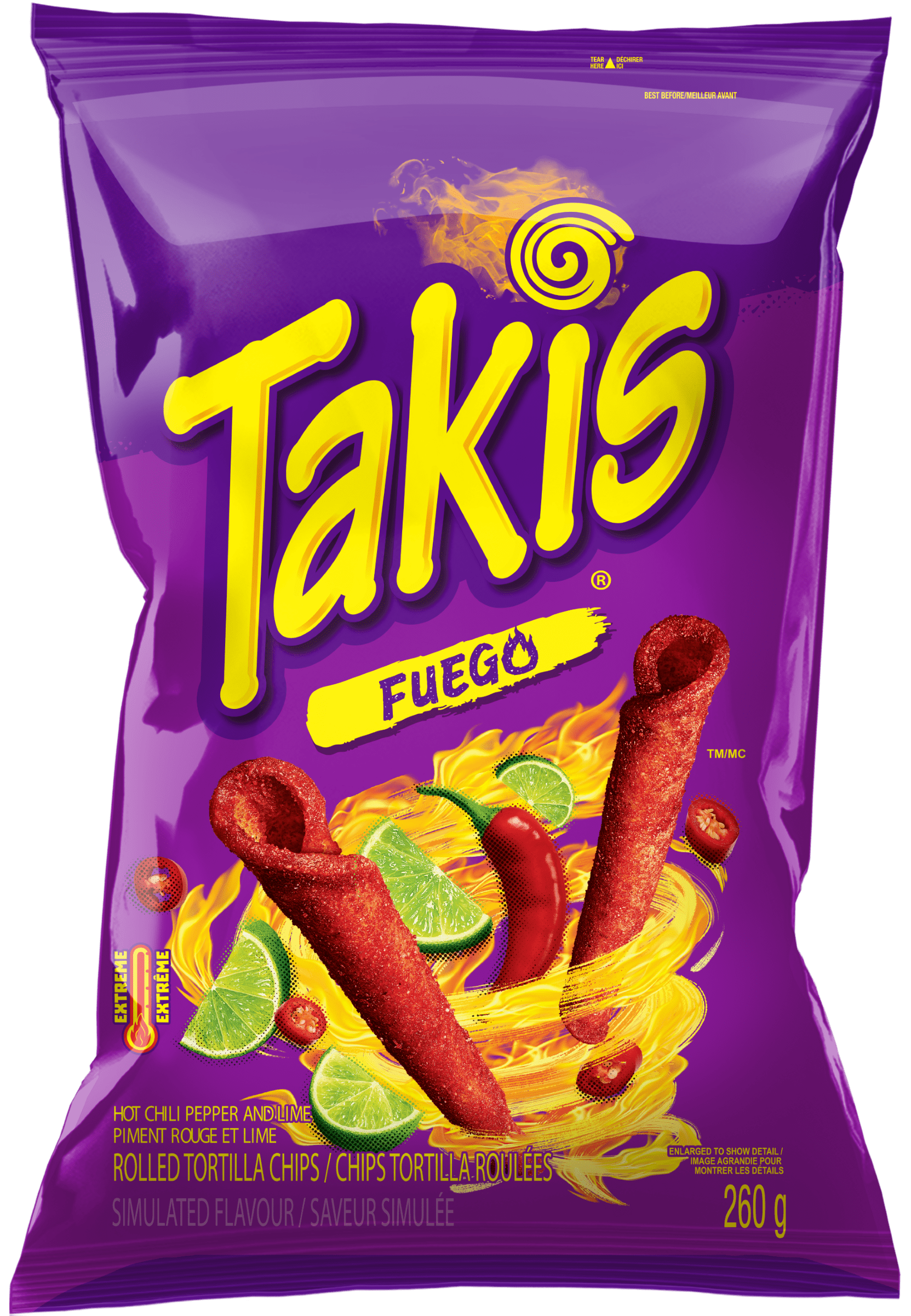 Takis® Fuego Spicy Chili Pepper and Lime Rolled Tortilla Chips, 260g, Takis® Fuego, 260 g