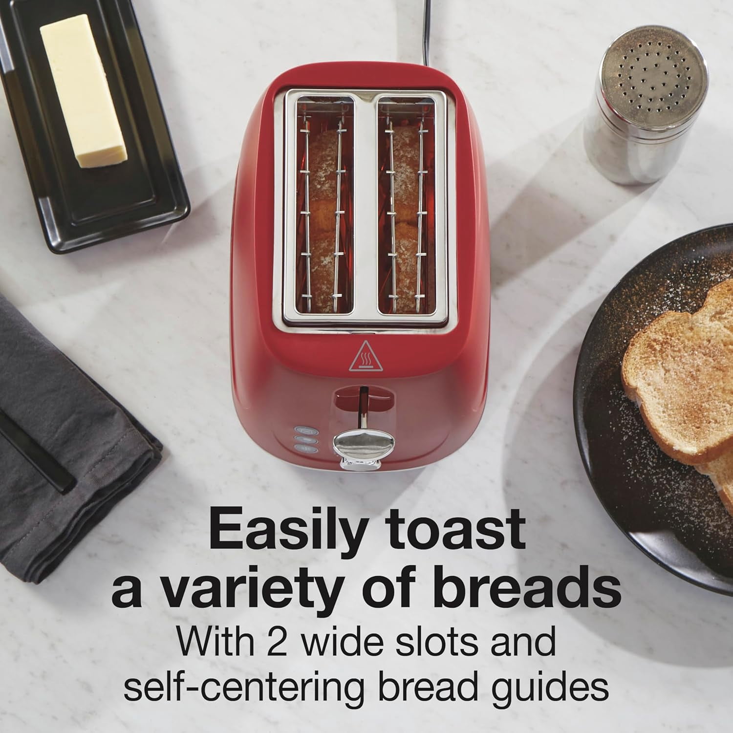 Plastic 2 Slice Toaster, Bal, Defrost & Cancel Buttons, Browning Control With 7 Shades, Auto Shutoff, Slide-Out Crumb Tray, Red (22661)