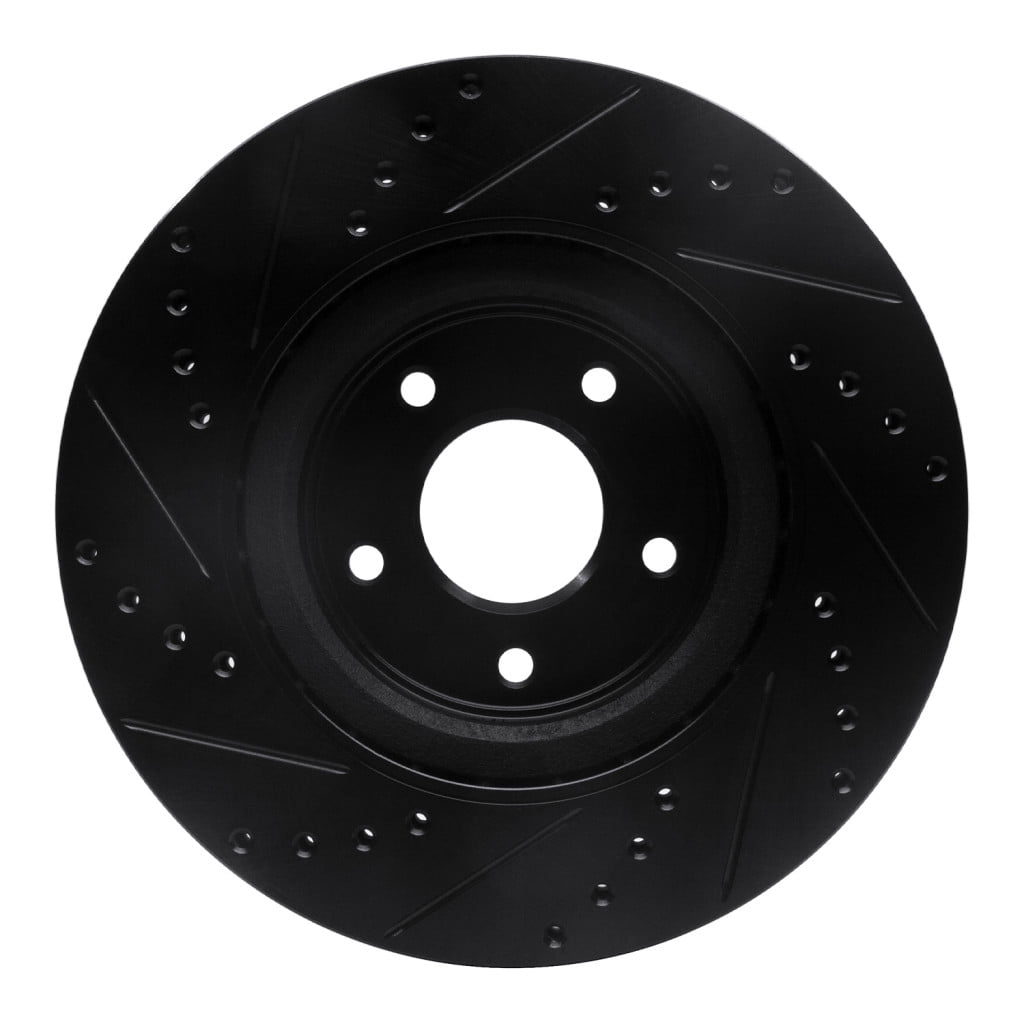 KarParts360 For Nissan Z 2023 2024 2025 Brake Rotor Front, Passenger Side | Cast Iron | Vented | Black Finish | Drilled And Slotted Style | 68 Millimeters/2.68 Inches Center Hole Diameter