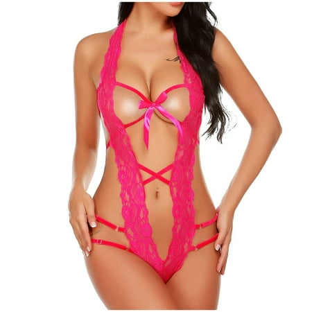 

HGWXX7 Plus Size Lingerie Open Back Hollow Pajamas Lace Underwear Jumpsuit Bodysuit Lingerie Sleepwear
