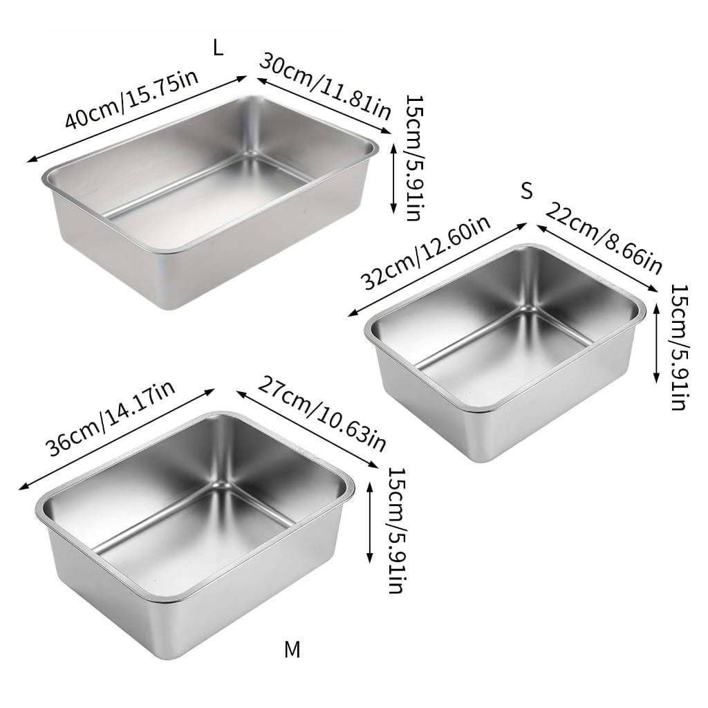 AOOOWER Cats Litter Box Stainless Steel High Side Height Smooth Surfaces Metal Pans