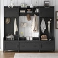 thumbnail image 2 of 4-in-1 Hallway Coat Rack with 7 Metal Black Hooks, Entryway Bench Hall Tree with Storage Drawer, Wood Coat Tree for Entryway, Wood Entryway Bench for Hallway, Living Room, Mudroom, 2 of 7