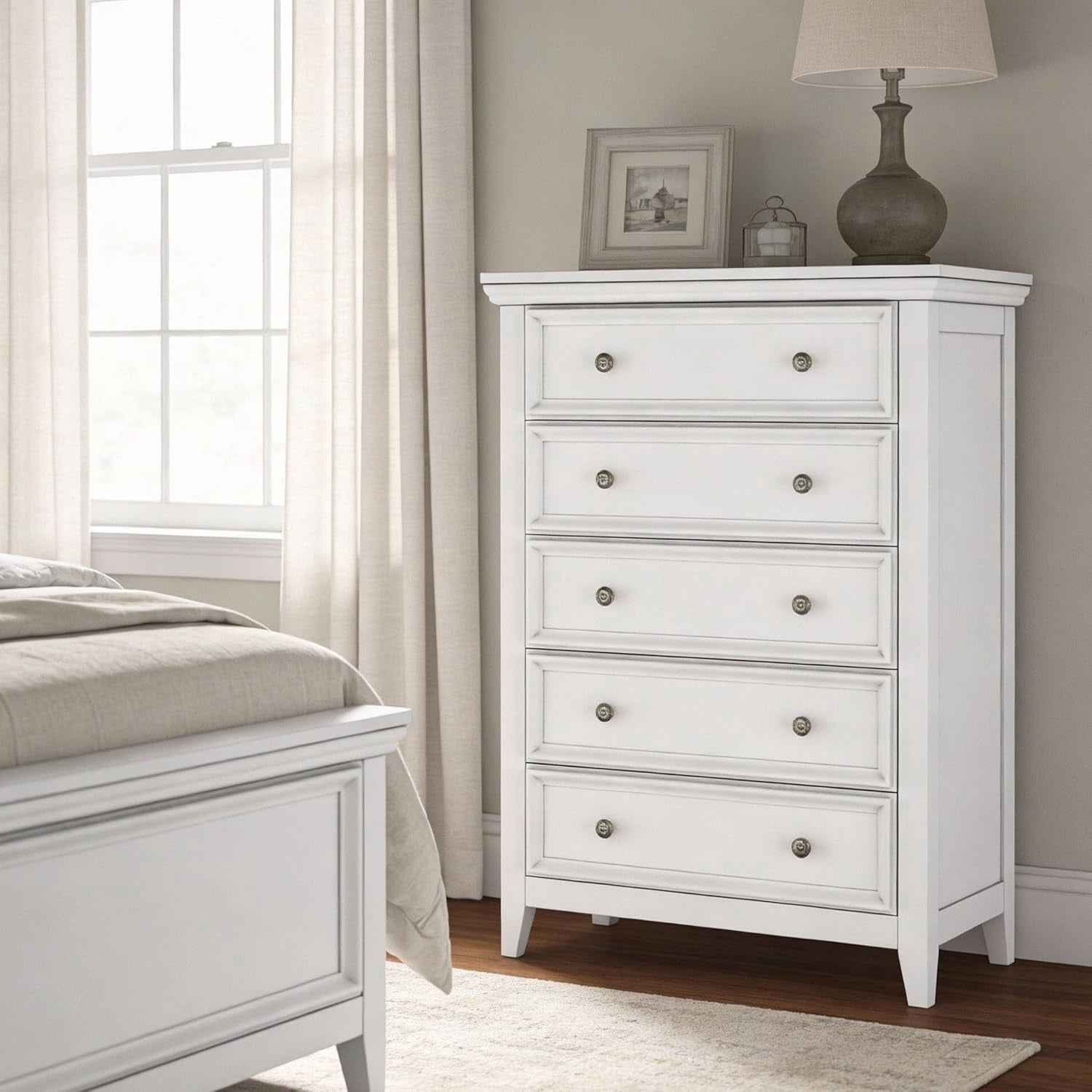 Boshiro Tall Dresser for Bedroom, 5 Drawer Dresser, Chest of Drawers, Organizer Drawers, for Hallway Entryway, White