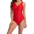 thumbnail image 2 of Elainilye Fashion Women's One-Piece Swimsuits Ladies Sexy Bathing Suit Solid Color Bikini Jumpsuit Swimsuit,Red, 2 of 8