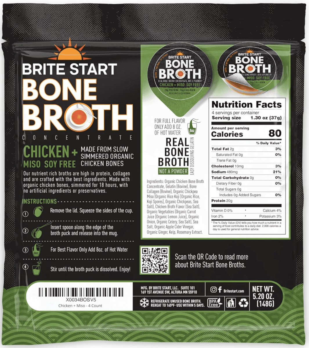 Brite Start Chicken Miso Bone Broth Shelf-Stable 12 Pack