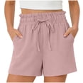 thumbnail image 3 of Horkkom Shorts for Women Elastic Waist Drawstring Solid Color Linen Shorts Summer Casual Beach Shorts with Pockets, S-2XL, 3 of 8