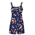 thumbnail image 5 of Women's Summer Oneise Romper Casual Tie Strap Floral Print Short Jumpsuit with Pocket Loose Wide Leg Athletic Playsuit, Navy, M, 5 of 5