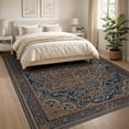thumbnail image 3 of ODIKA 8'x10' Washable Area Rug Beige Vintage Distressed Ornate Scroll Border Orange Navy Boho Refined for Dining Room, Large Office, Lounge, Non-Slip Chair-Friendly Mat, 3 of 7
