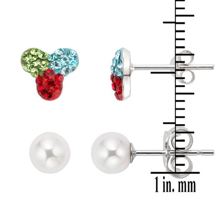 Pearlyta Silver Girls S Crystal And Pearl Stud Earring Set 4 5 Mm Pearlyta Silver Girls S Crystal And Pearl Stud Earring Set 4 5 Mm