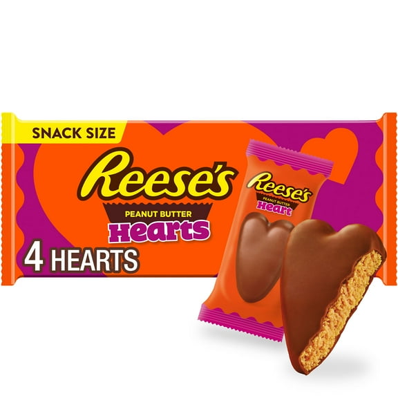 Reese's Milk Chocolate Snack Size Peanut Butter Hearts Valentine's Candy, Packs 0.6 oz, 4 Count