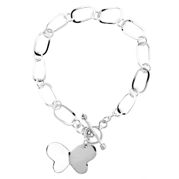 925 Sterling Silver Solid Italian Butterfly Oval Link Charm Bracelet