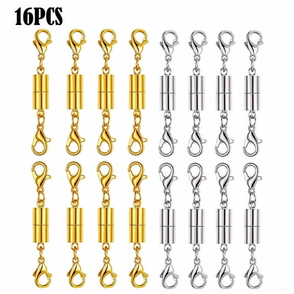 16 Piece Gold and Silver Necklace Clasps Magnetic Jewelry Locking Clasps and Closures Bracelet Lobster Clasp Connector for DIY Necklace Bracelet Jewelry Crafts Making Supplies