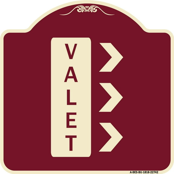 SignMission Designer Series Sign - Valet Right Arrow | Burgundy 18" X 18" Heavy-Gauge Aluminum Architectural Sign | Protect Your Business & Municipality | Made in the USA