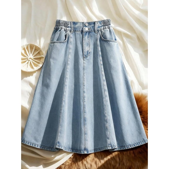 Skirt Light Wash A-Line Midi Skirt