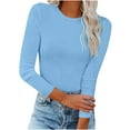 thumbnail image 2 of Spring Tops for Women 3/4 Sleeve Shirts for Women Cotton Women's Fall Fashion Long Sleeve Stretch Slim Fitted Sexy Basic Tee T-Shirt Blouse Solid Tops Blue XXXL, 2 of 8