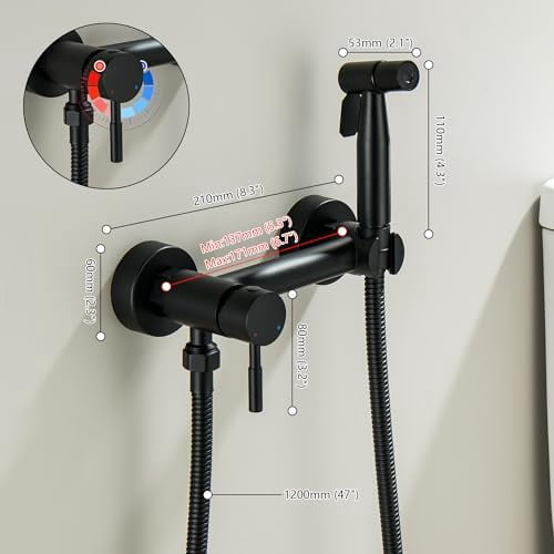 Handheld Bidet Sprayer for Toilet with Hot and Cold Water, Matte Black Stainless Steel Warm Water Round Bidet Spray Attachment Set