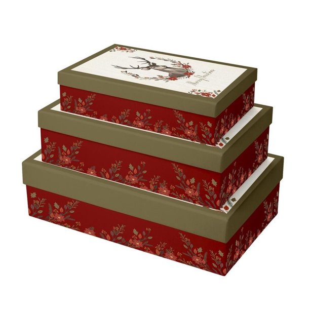 Eurowrap - Cajas para Camisas Diseño Ciervo Navidad - Pack de 3 (Rojo, Dorado)