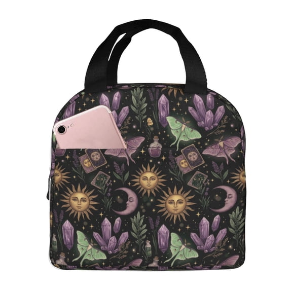Moon And Sun Lunch Box, Insulated Lunch Bag Cooler Tote For Office And Outdoor, Reusable Leakproof Thermal Meal Bag With Side Pocket