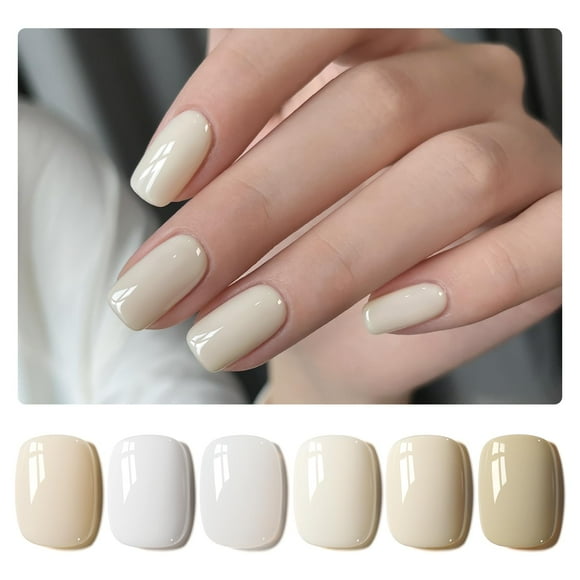 Set de esmaltes de uñas en gel GAOY White Jelly Milky, 6 colores, 7,3 ml