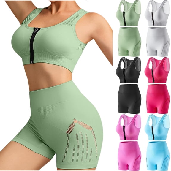 HBGVBA 2 Piece Yoga Outfits Set,Active Wear Suits for Women,Solid Color Summer Fitness Yoga Cami Top Seamless Sports Bra Shorts Active Set